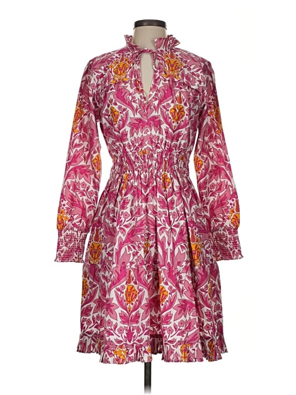 Beyond by Vera Pink Floral Boho Smocked Midi Dress Size Medium